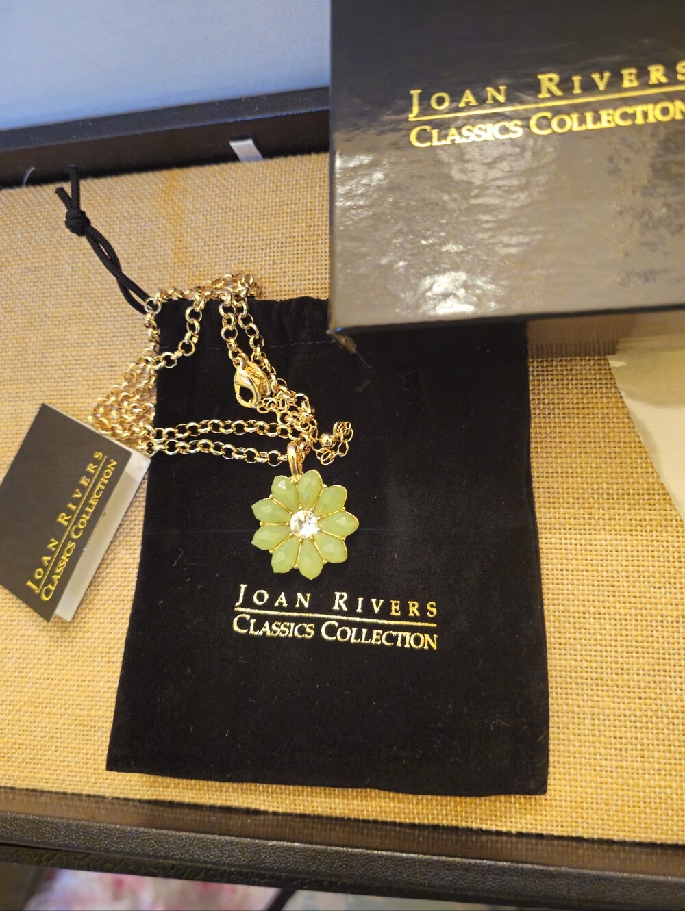 NWT Joan Rivers Classics Collection Green Flower Pendant Necklace Set With Box